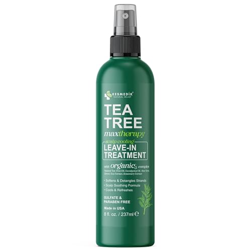 KESMEDIK Tea Tree Oil Leave In Conditioner, Detangler Spray for Dry Damaged Hair, Frizz Control, Itchy Scalp Relief for Men & Women, Paraben & Sulfate Free.