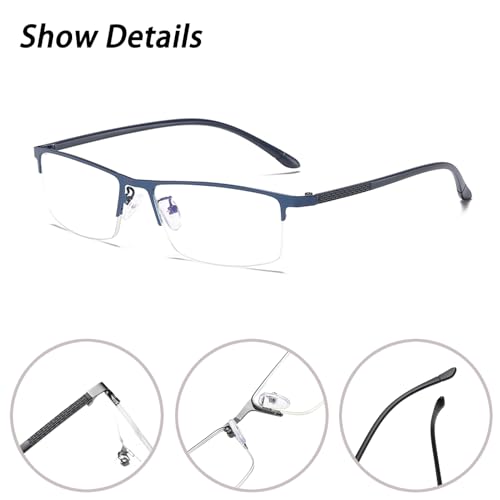 Image of Anti Blue Light Glasses Metal Frames Rectangle Semi-Rimless Computer Gaming Eye-glasses Clear Lens