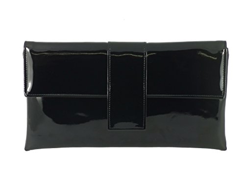 Sac à main pochette chic verni noir de cérémonie avec bandoulière