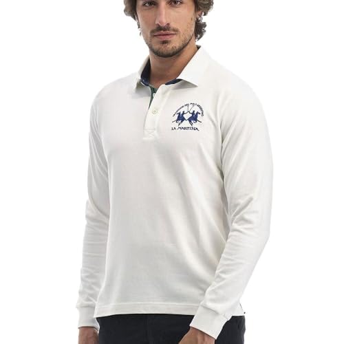 Polo en coton blanc pour homme La Martina, confection premium en maille piquee