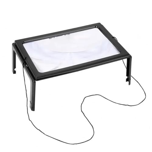 KAV Hands-Free 3X Magnifier with LED Light – Full-Page Large Sheet Magnifying Glass with Neck Cord, Foldable Stand & Soft PVC Lens – Illuminated Desktop Lamp for Reading & Hobbies