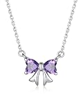 Suplight February Birthstone Necklace for Women Teenager Girls, Silver Bow Necklaces Amethyst Birthday Gift, Ladies Pendant Cute Jewellery