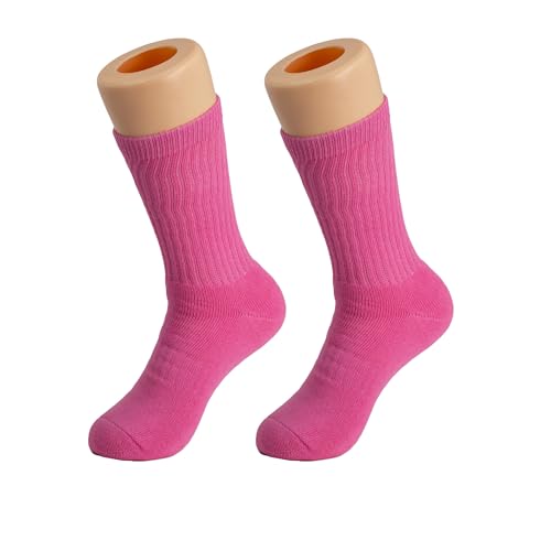 All Purpose Cushion Cotton Crew Socks for Women and Men 1 Pair (US, Numeric, 5, 10, Regular, Regular, Hot Pink)