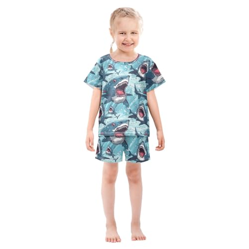 ALAZA Funny Sharks Pajama Set Short Sleeve Sleepwear Soft Lounge Nightwear3