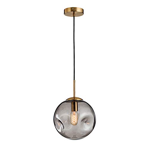 Chandelier boule de verre au fini texturé gris avec câble réglable