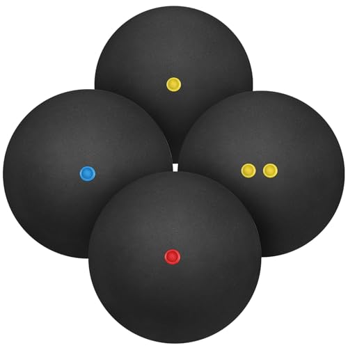Gatuida Squash Bälle: 4 Stück Squashbälle Doppelgelb Punkte Einzelne Gelbe Rote Blaue Punkte Schwarz Sprungbälle für Training und Übung Indoor Racket Sport