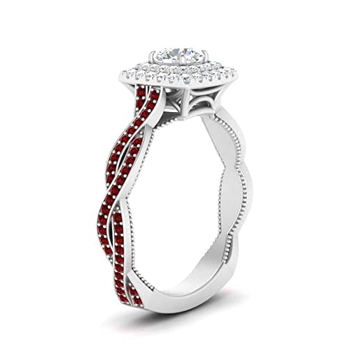 Image of Choose Your Gemstone Double Halo Twisted Shank Engagement Ring 925 Sterling Silver Round Shape Double Halo Engagement Ring Lightweight Office Wear Everyday Gift Jewelry US Size 4 to 12