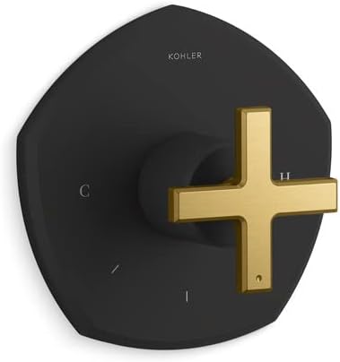 Kohler T27040-3-BMB OCCASION™ Thermostatic valve trim with cross handle, Matte Black w/Moderne Brass