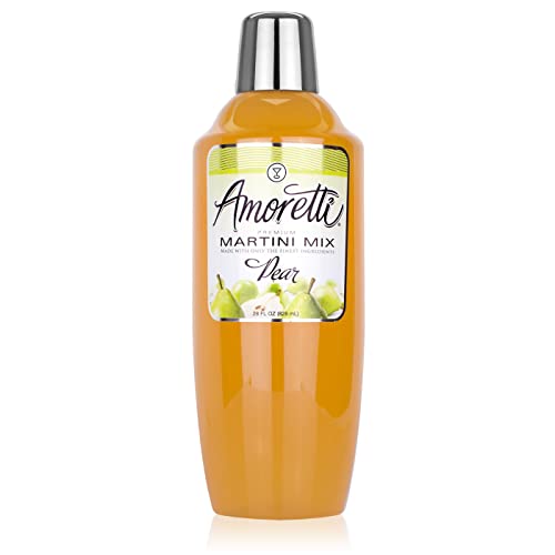 Amoretti - Premium Pear Martini Mix, 7 Servings Per Bottle (28 oz), Perfect for Cocktails, Alcoholic Beverages, Mocktails, Martinis, Made with Real Fruit, Gluten Free, Vegan, Kosher