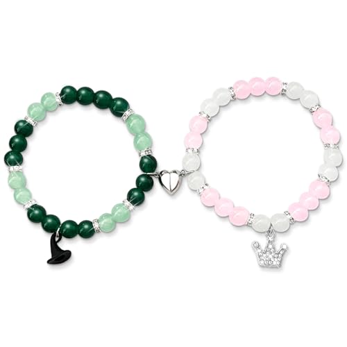 Image of Green and Pink Friendship Matching Bracelets-Crown Witch Hat Matching Bracelets-BFF Couples Accessories, for Fans' Birthdays, and Party Favors for Fans