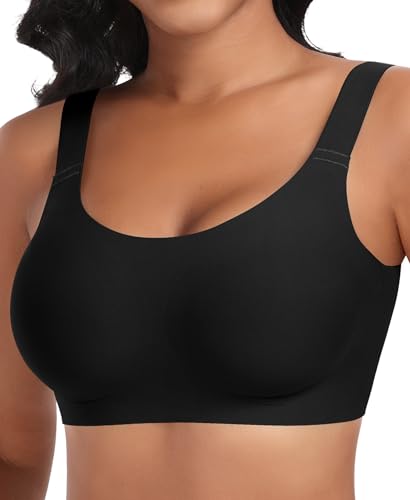 Nahtloser BH Damen Ohne Bügel Glatt Komfort Vollschalen Gepolstert Bustier Weicher BH Bequemer T-Shirt Soft BH Bra Bralette (Schwarz, L)
