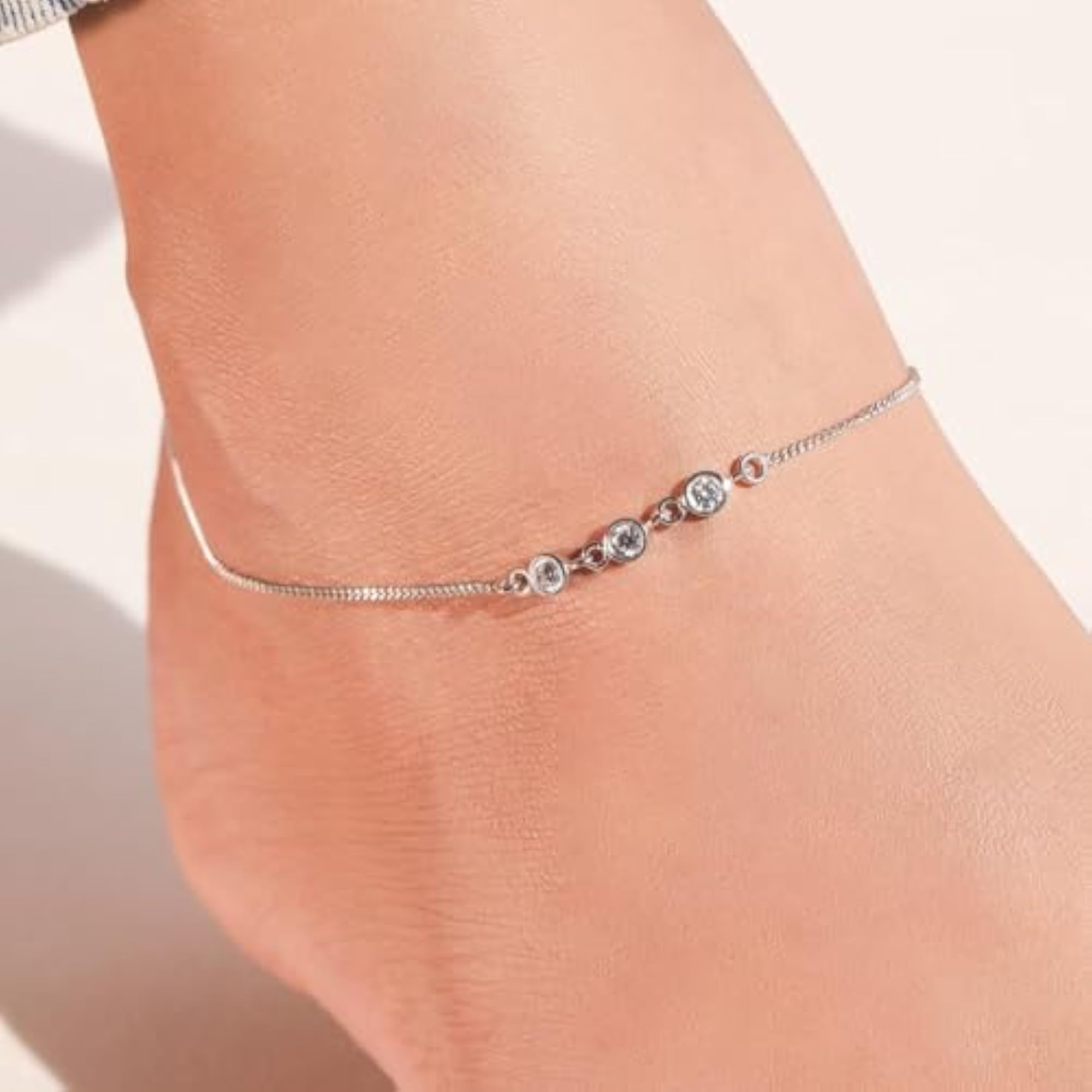 925 Sterling Silver Designer Cubic Zirconia Adjustable Chain Anklet