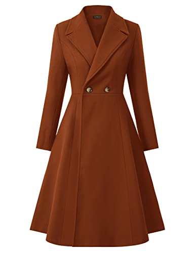 CURLBIUTY Women's Pea Coat Double Breasted A Line Long Trench Coat Winter Dress Coat with Pockets