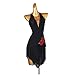 YRUIIA Robe De Danse Latine pour Femme Frangée Beau Dos Brodé À La Main Compétition De Performance Costume De Rumba Cha Cha,Noir,S