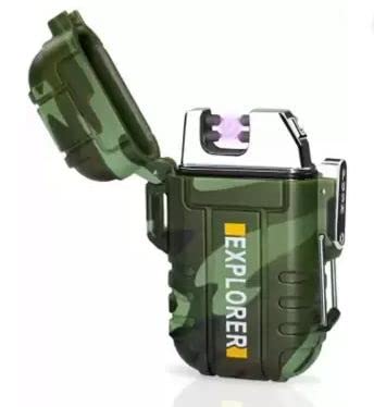 WBD, Dual Arc Lighter Premium First Quality Dual Arc Lighter Waterproof Survival Safety Fire Star Emergency Outdoor Travel Windproof Smokeless Electronic Camping Supplies Cigarette Lighter (Green)