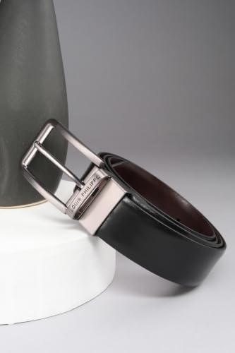 Image of Louis Philippe Men's 100% Italian Leather Brush Gun Metal Buckle Formal Reversible Belt