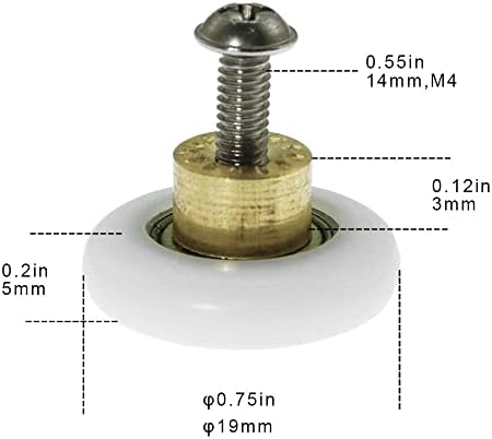 4PCS Shower Door Rollers Runners Wheels Replacement Part Bathroom Glass Door Runner Sliding Shower Door Roller Wheel,19MM