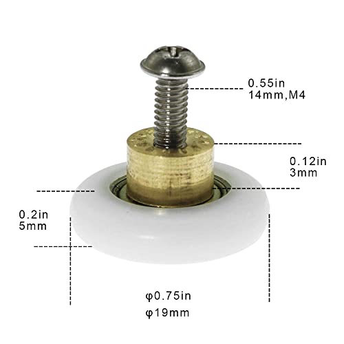 4PCS Shower Door Rollers Runners Wheels Replacement Part Bathroom Glass Door Runner Sliding Shower Door Roller Wheel,19MM