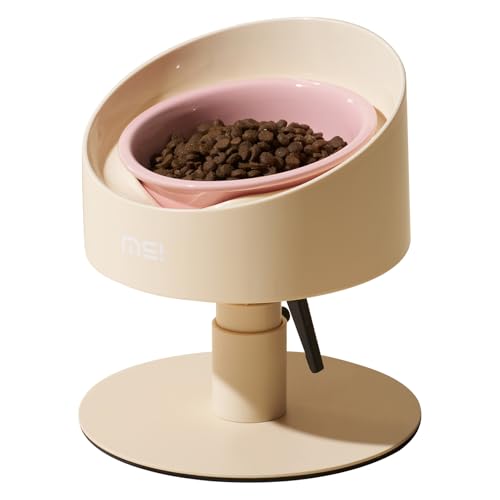 MS!MAKE SURE Adjustable Raised Cat Bowls, Ceramic Elevated Cat Bowls,