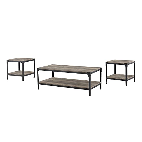 Walker Edison Furniture Company 3-Piece Rustic Angle Iron Coffee Table Set, Grey Wash #TOP4