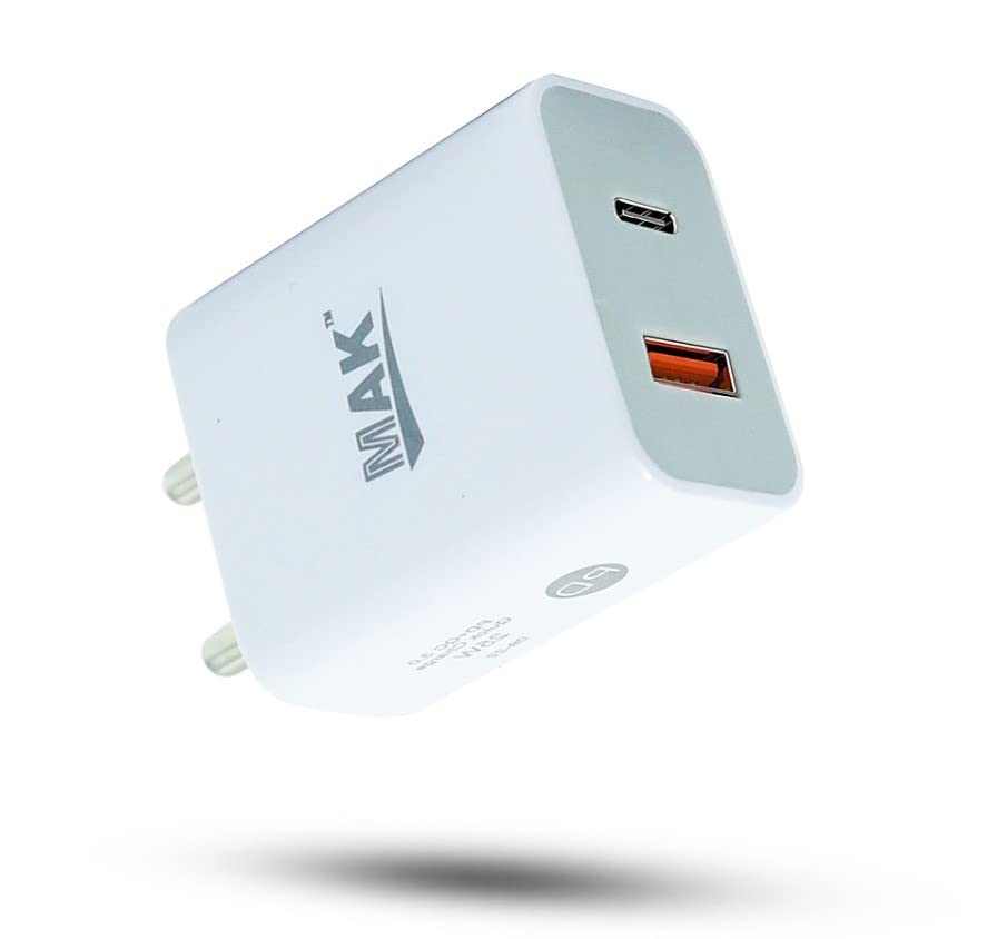 MAK Dual Port Fast Wall USB Type C, USB Type A Charger with QC 3.0 & 25W PD Technology, Made in India, Multiple Layers of Protection, iPhone & Android Compatibility (Adapter Only) (B0B9HTQ2XL) Amazon Price History, Amazon Price Tracker