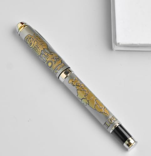 Image of India Pride Premium Engraved Metal Roller Pen | Luxury Brass Finish Writing Pen with Diamond Lid | Smooth Blue Ink | Executive Gift Pen for Professionals & Patriotism