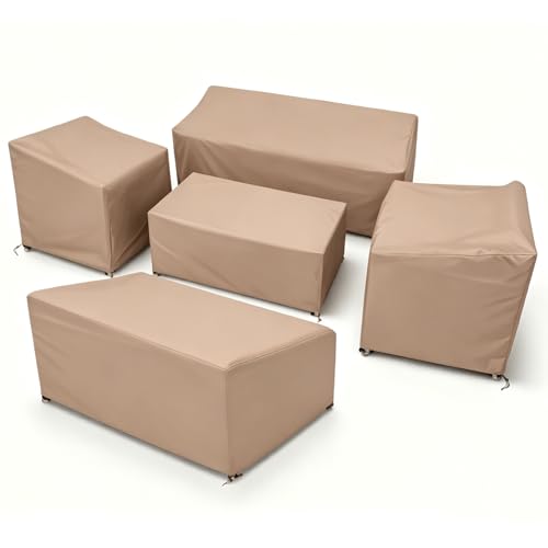 Image of STARTWO Patio Furniture Cover Set, 5 Piece Outdoor Furniture Cover Waterproof, 600D Heavy Duty Lawn Patio Set Covers (Brown,Large)