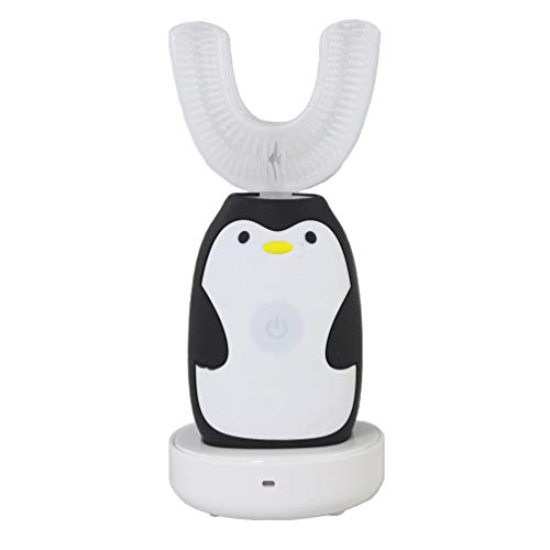 Automatic Electric Hands Free 6-12-years-old Children Toothbrush Wireless Intelligent U Type 360° Oral Cleaner Tools with 3 Optional Modes for Children(Included U-Type and Ordinary Brush Head)-Black