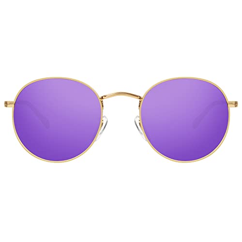 Trendy Retro Round Polarized Sunglasses for Women Men Classic Metal Frame Small Sun Glasses UV Protection