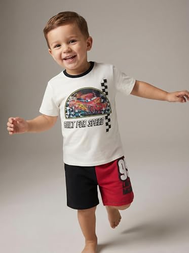Image of Disney Pixar Cars Lenticular Lightning McQueen Toddler Outfit for Boys, 2 Piece T-Shirt & Fleece Shorts Set