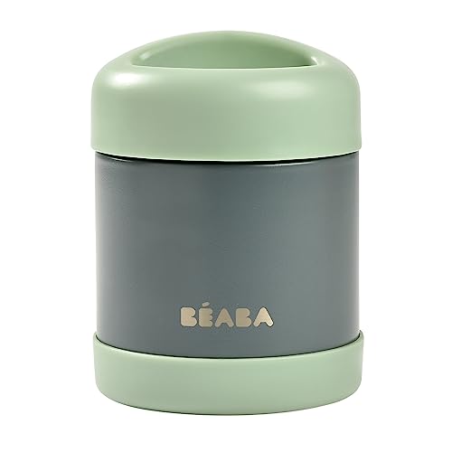 BÉABA, Portion de Conservation Repas Bébé/Enfant, Inox, Isotherme, Conserve Chaud/Froid Aliments, Double parois, 100% hermétique, 300 mL (Mineral grey/Sage...