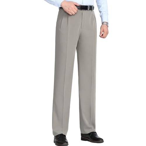 Maiyifu-GJ Men's Double Pleated Business Dress Pants Wrinkle Free Lightweight Suit Pants High Waist Loose Fit Work Pants