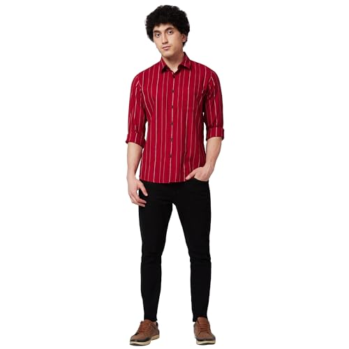Image of Spykar Men's Regular Fit N /A Full Sleeve Striped Casual Shirts