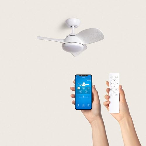 TECHBREY Ventilador de Techo Silencioso Poros 76cm Motor DC Madera Blanca Mando a Distancia Con Luz Sí Madera Blanca