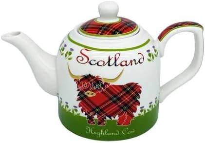 Miniatura 3 de Royal Tara Highland - Tetera de porcelana de hueso de vaca, tono blanco y verde, infusor de cerámica, utensilios de cocina escocesa, capacidad de té