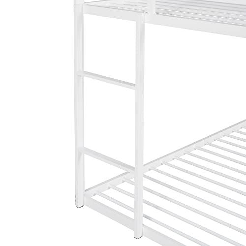 Tensun Twin Over Twin Bunk Beds, Floor Metal Frame House Bunk Bed, Low Twin Bunk Beds With Built-In Ladder For Bedrooms,Dorms,Kids,Teens, No Box Spring Needed,White #TOP6