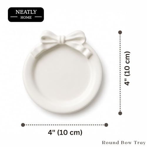 Image of Aesthetic Handmade Round Bow Trinket Tray Handmade | Jewelry Organizer | Vanity Tray for Women | Minimalist Home Decor, Candle Holder & Multipurpose - 10 x 10 cm