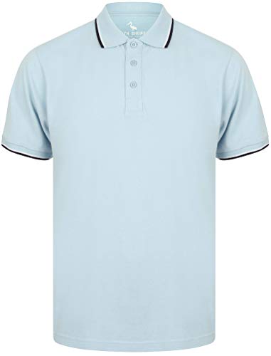 Image of Osten Basic Cotton Pique Polo Shirt with Tipping in Chambray Blue – South Shore-L