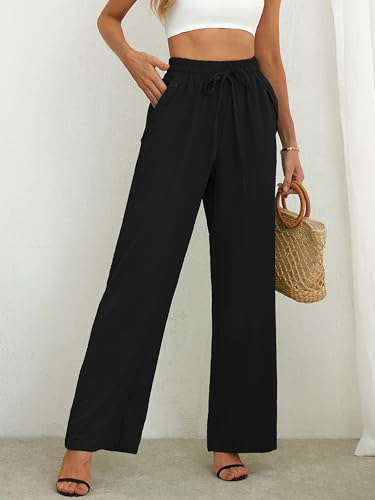 Heymoments Women's Wide Leg Lounge Pants Lightweight High Waisted Adjustable Tie Knot Loose Fit Trousers - image 4
