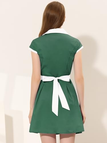 Image of Allegra K Women's Vintage Button Down Shirt Dress Notch Lapel Short Sleeve Belted Office Mini Short Dresses