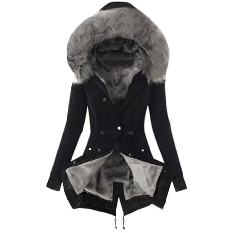 cllios Women's Mountain Waterproof Ski Jacket Fur Coat with Hood Windbreaker Waterproof Thick Winter Hoodies Warm Parka Coat Cover