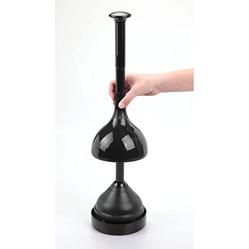 Mdesign Plastic Freestanding Hideaway Toilet Plunger Holder With Drip Tray - Master Or Guest Bathroom Heavy-Duty Storage Organization - Aura Collection - Black #TOP2