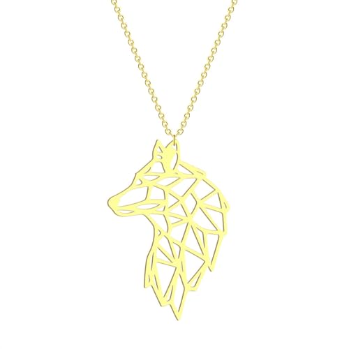 Collier tête de loup origami pour homme et femme en style punk viking
