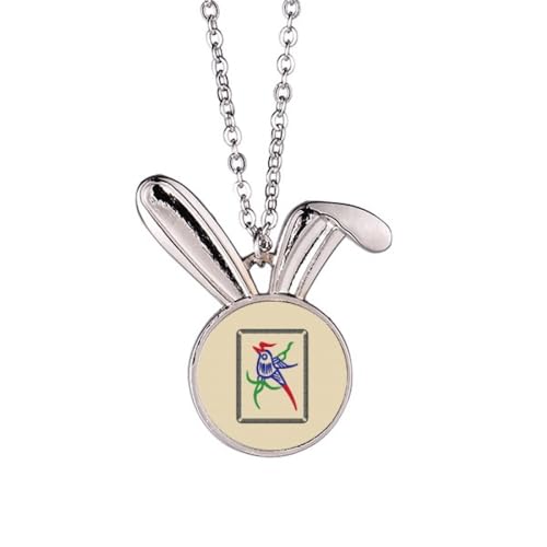 Mahjong bar 1 carreaux motif lapin collier pendentif animal