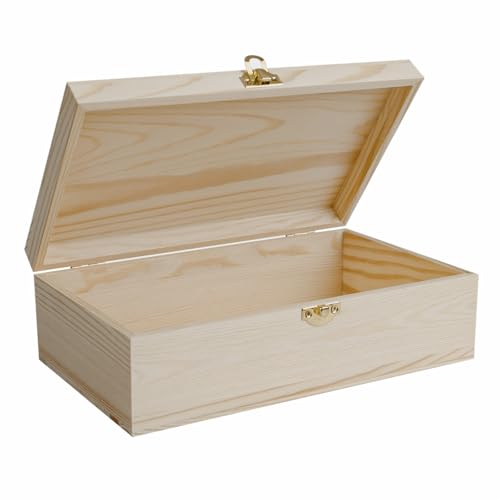 Brinny Wooden Box with Hinged Lid 25x15x8cm Gift Storage Box Unfinished Unpainted Keepsake for Jewelry Art Hobbies DIY lovers and Home Storage