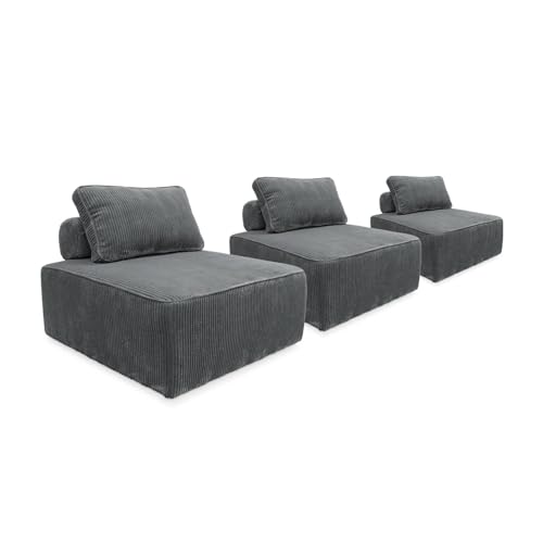 sweeek - Silla para sofá Modular de Terciopelo de Pana Fina (Lote de 3), Lao, Gris, 90x90x40 cm