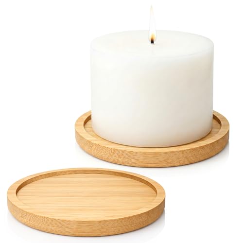 2 Stück Kerzenteller 9cm Holz Dekoteller für Taufkerzen Kerzenuntersetzer Runde Kerzentablett Kerzenständer Holz Kerzenhalter Kerzen Tischdeko Kerze Untersetzer Vintage Tablett für Deko Tischdeko
