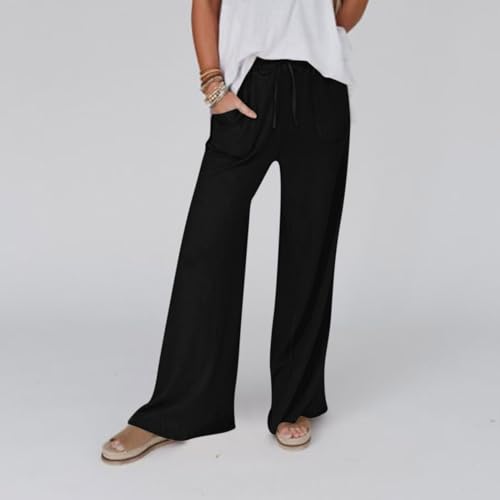 Linen Pants for Women High Waisted Palazzo Pants Lightweight Wide Leg Flowy Beach Pants with Pockets Resort Outfits3