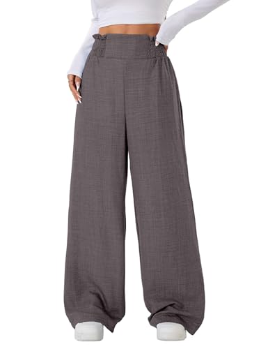 Image of Sugathari Women's Casual Wide Leg Pants - High Waist Elastic Waistband Loose Fit Long Trousers | Lightweight Straight Leg Summer PantsTrouser 254