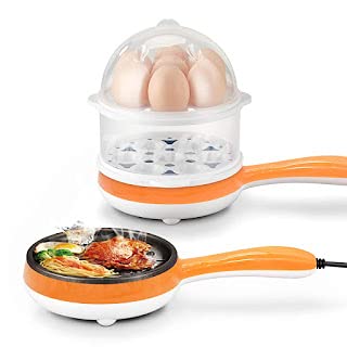 PURAM Double-Layer Non-Stick Pan Egg Steaming Machine Mini Electric Skillet Frying Pot and Frying Pan with Firmness Marked Measuring Cup (Multicolor)